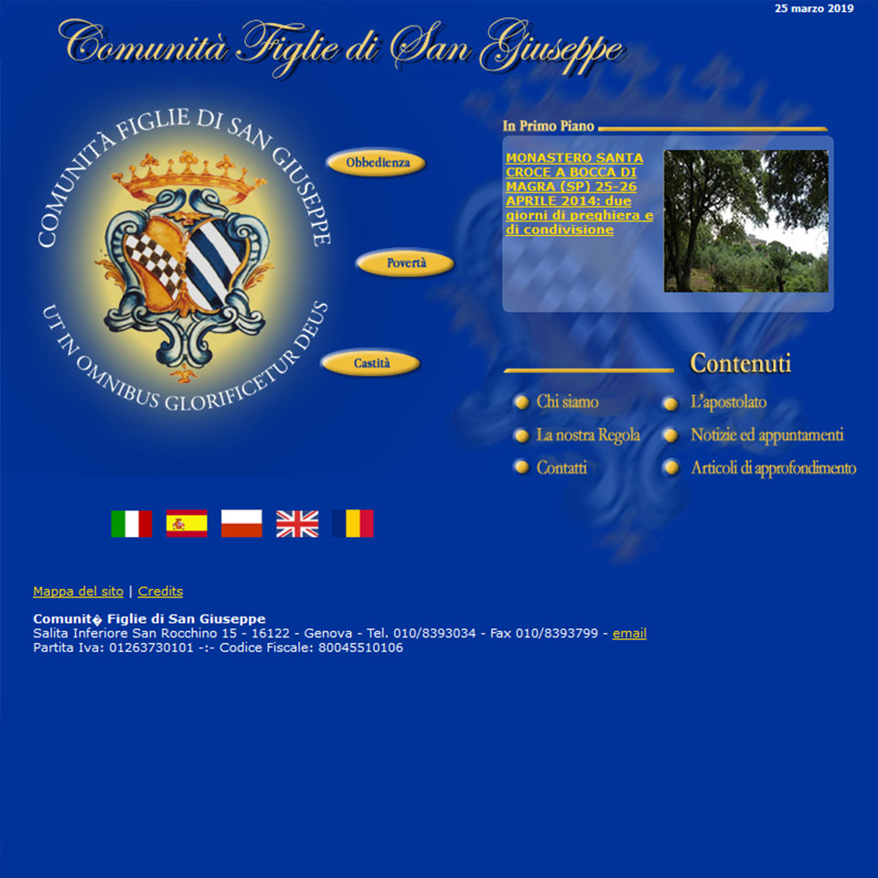 Comunita Figlie di San Giuseppe - Schermata del sito