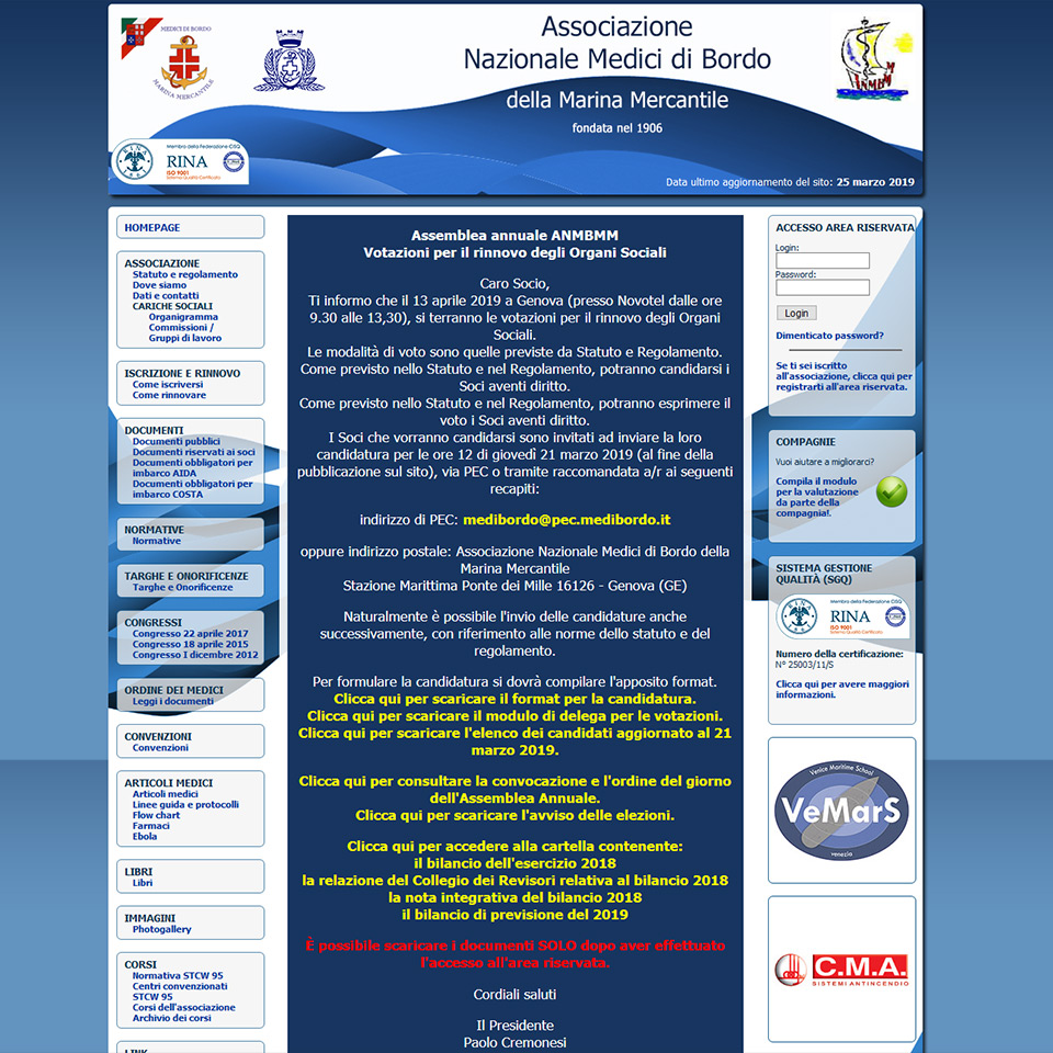 La homepage del sito www.medibordo.it