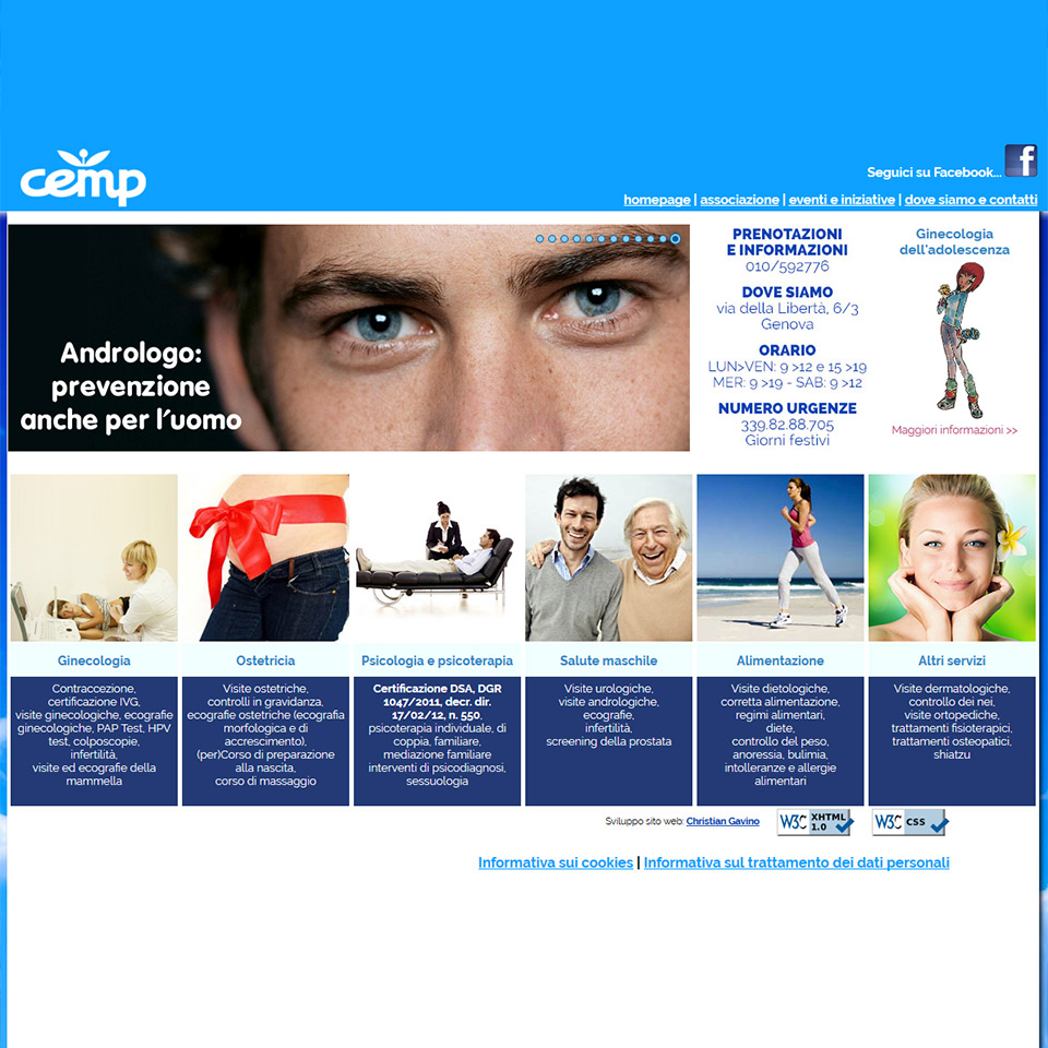 Schermata del sito del CEMP: Centro Educazione Matrimoniale e Prematrimoniale (Genova)