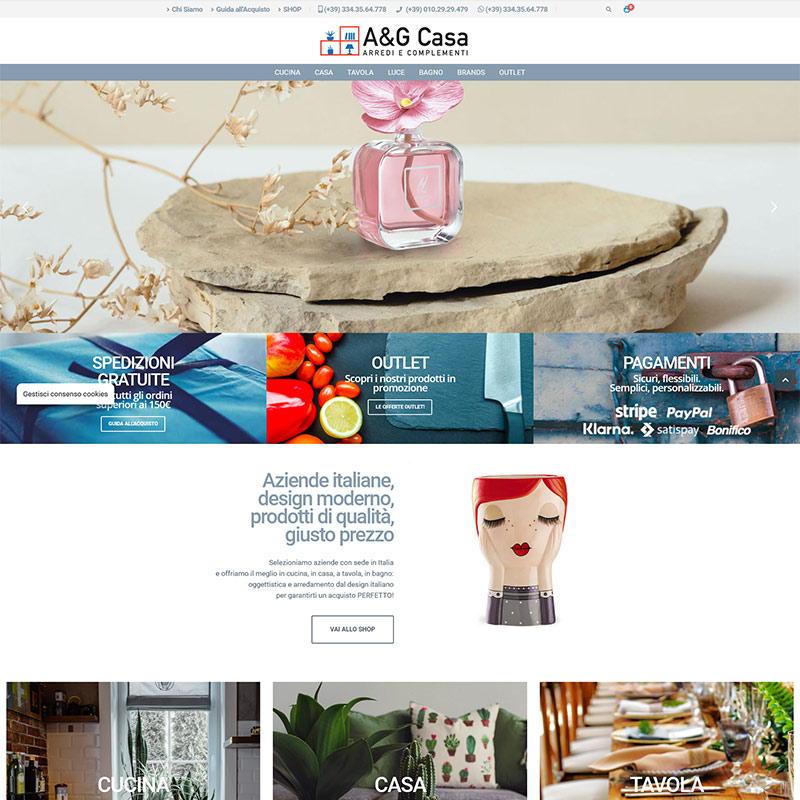 Screenshot dell'homeoage di A&G Casa, arredi e complementi dei migliori brand italiani di design